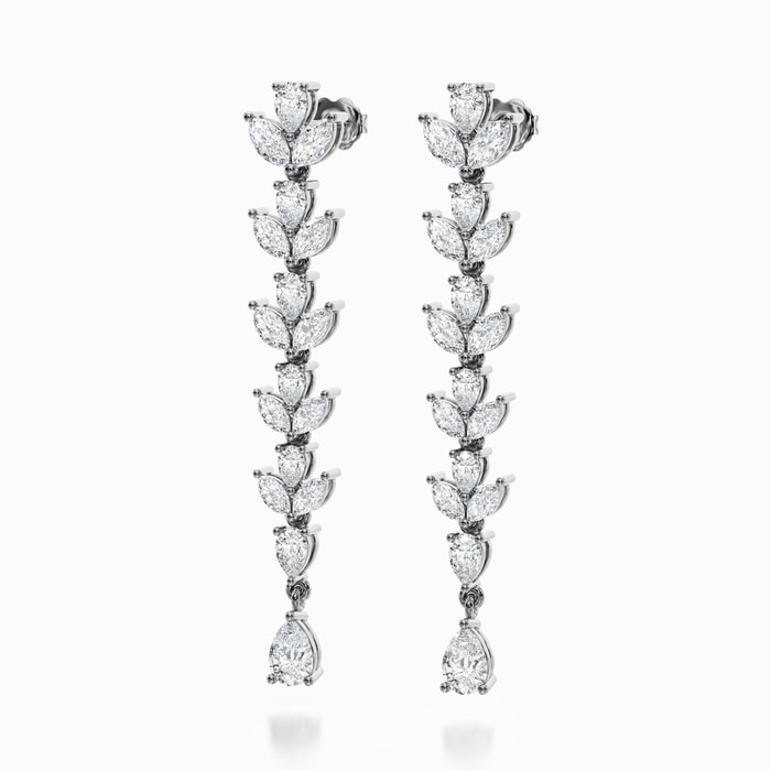 Marquise and Pear Lab Diamond Drop Earrings in White Gold (3.40 carat)