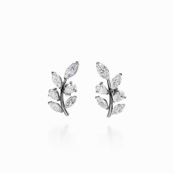 Marquise and Pear Lab Diamond Leaf Earrings in White Gold (2.00 Carat)
