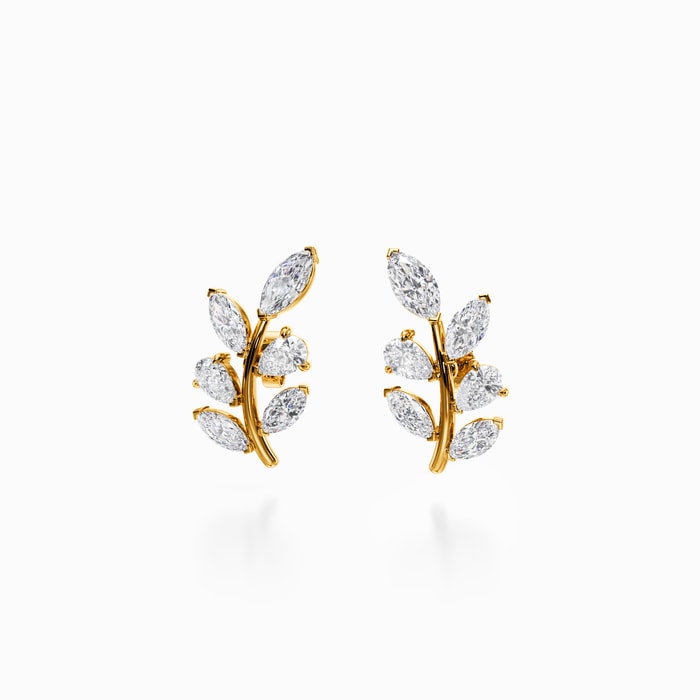 Marquise and Pear Lab Diamond Leaf Earrings in Yellow Gold (2.00 Carat)