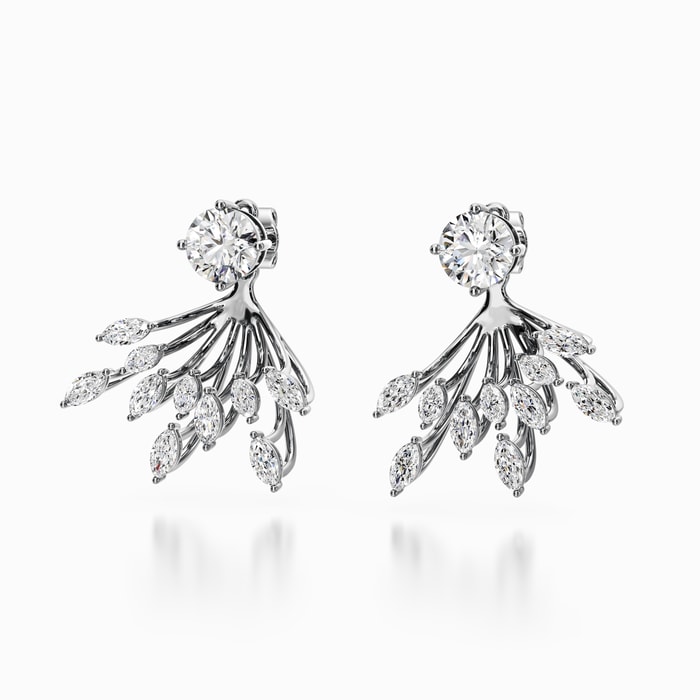 Marquise and Round Lab Diamond Jacket Earrings in White Gold