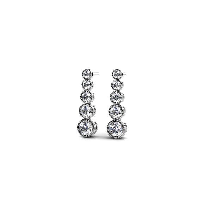 1 Carat Diamond Drop Earrings In White Gold - Milgrain Detail