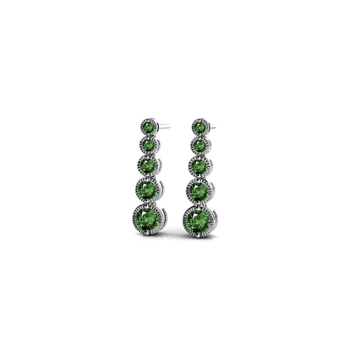 Emerald Drop Earrings In 14K White Gold (Milgrain Detail)