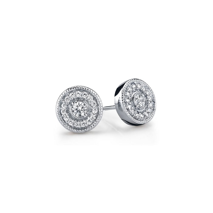 Diamond Halo Stud Earrings In 14K White Gold
