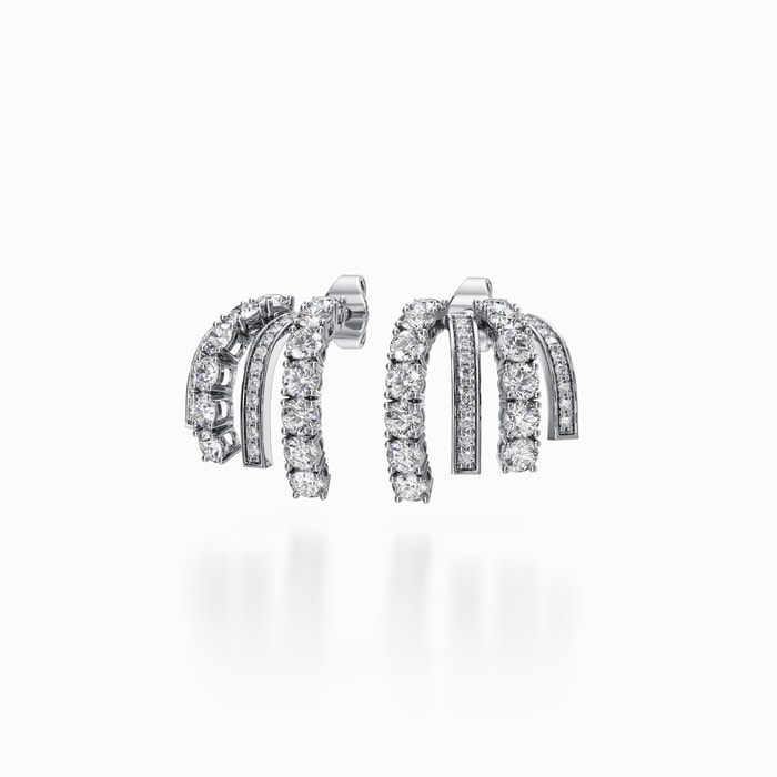 Multi Row Lab Diamond Curved Earrings in White Gold (2 Carat)