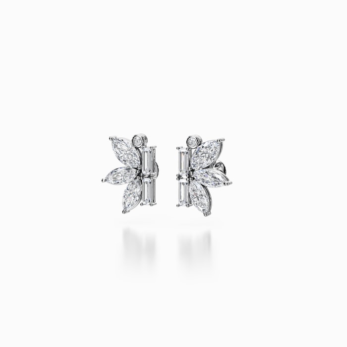 Multi Shape Lab Diamond Butterfly Earrings in White Gold