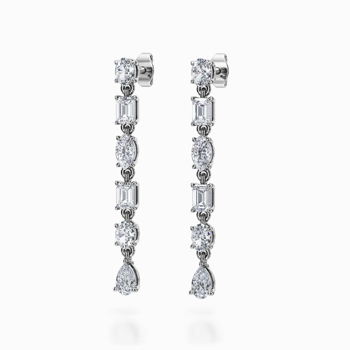 Multi Shape Lab Diamond Drop Earrings in White Gold (2.22 Carat)