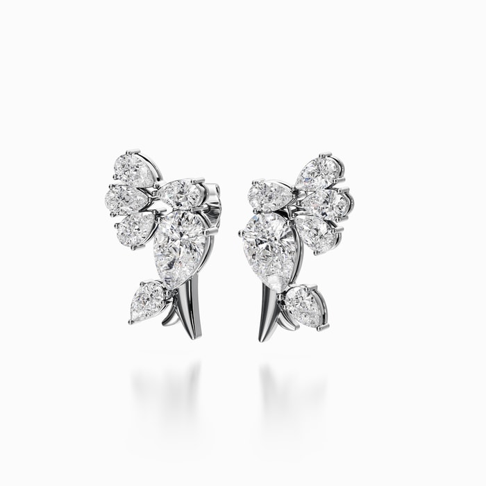 Pear Lab Diamond Cluster Stud Earrings in White Gold