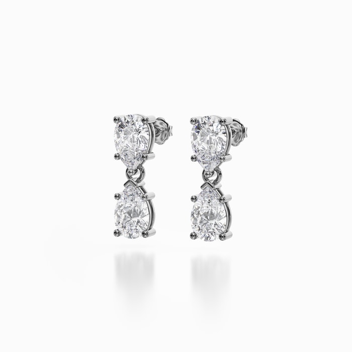 Pear Lab Diamond Drop Earrings in White Gold (3.80 carat)