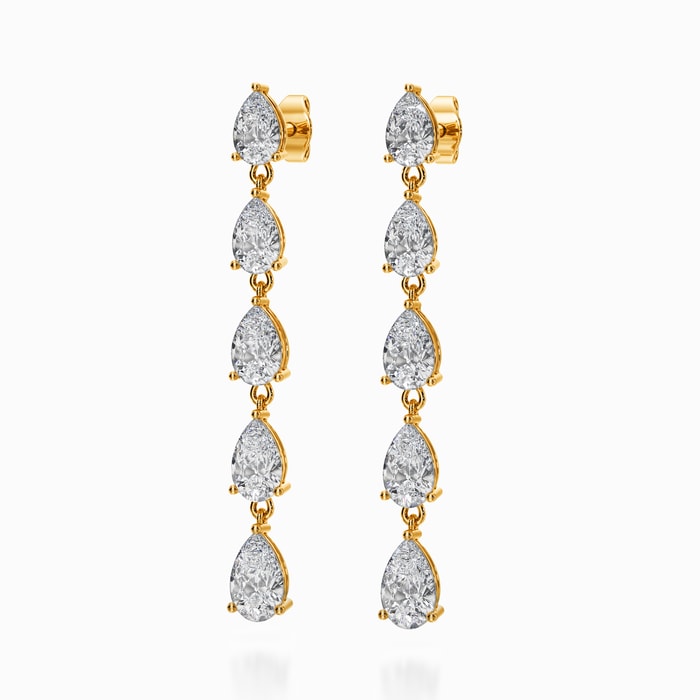 Pear Lab Diamond Drop Earrings in Yellow Gold (4 Carat)
