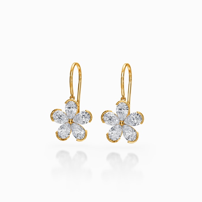 Pear Petal Half Bezel Lab Diamond Drop Earrings in Yellow Gold (2.10 Carat)
