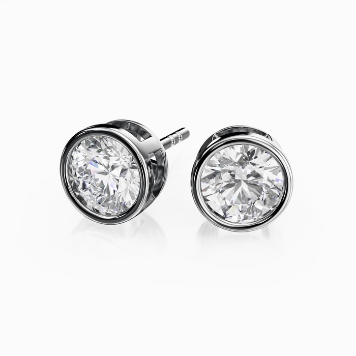 Round Lab Diamond Bezel Stud Earrings in White Gold (2 Carat)