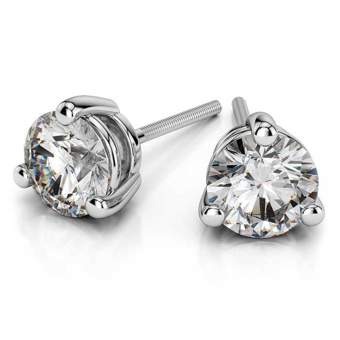Three Prong Earring Settings in White Gold