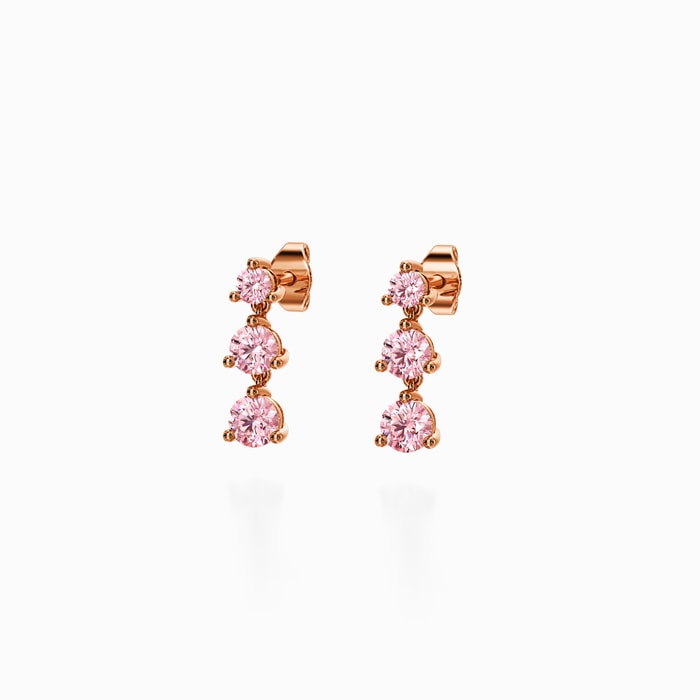 Three Stone Fancy Pink Lab Diamond Drop Earrings in Rose Gold (1 Carat)