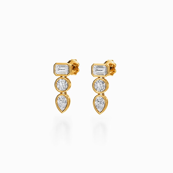 Three Stone Lab Diamond Bezel Earrings in Yellow Gold (1.48 carat)