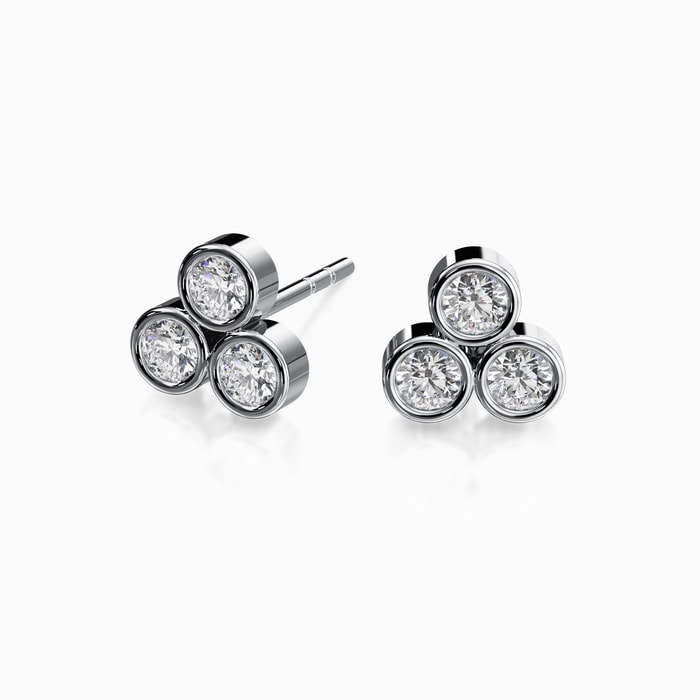 Three Stone Lab Diamond Cluster Earrings in White Gold (0.48 Carat)