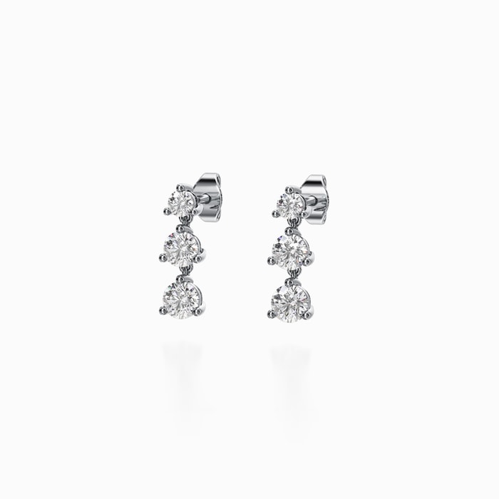 Three Stone Lab Diamond Drop Earrings in White Gold (1 Carat)