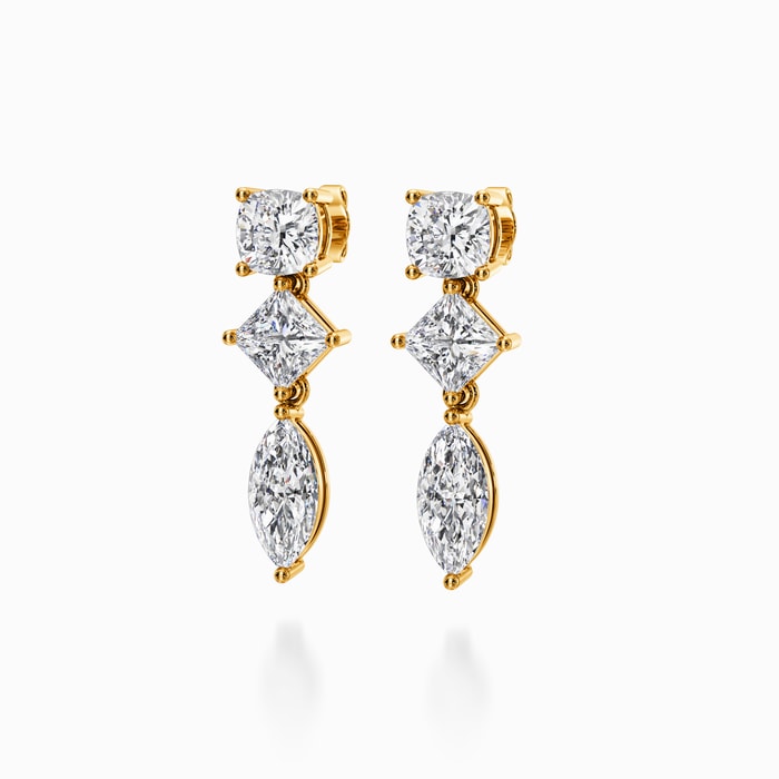 Timeless Mix Shape Lab Diamond Drop Earrings in Yellow Gold (4.80 Carat)