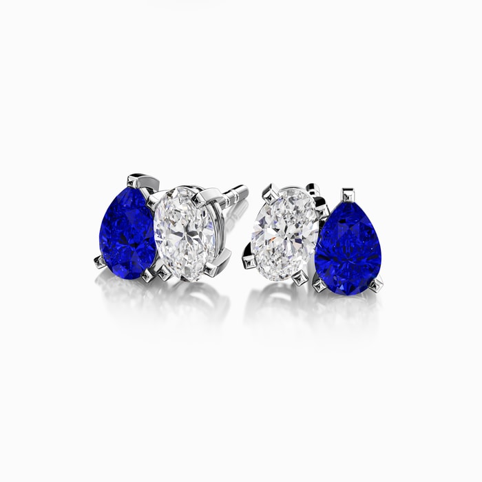 Toi Et Moi Lab Diamond and Blue Sapphire Stud Earrings in White Gold