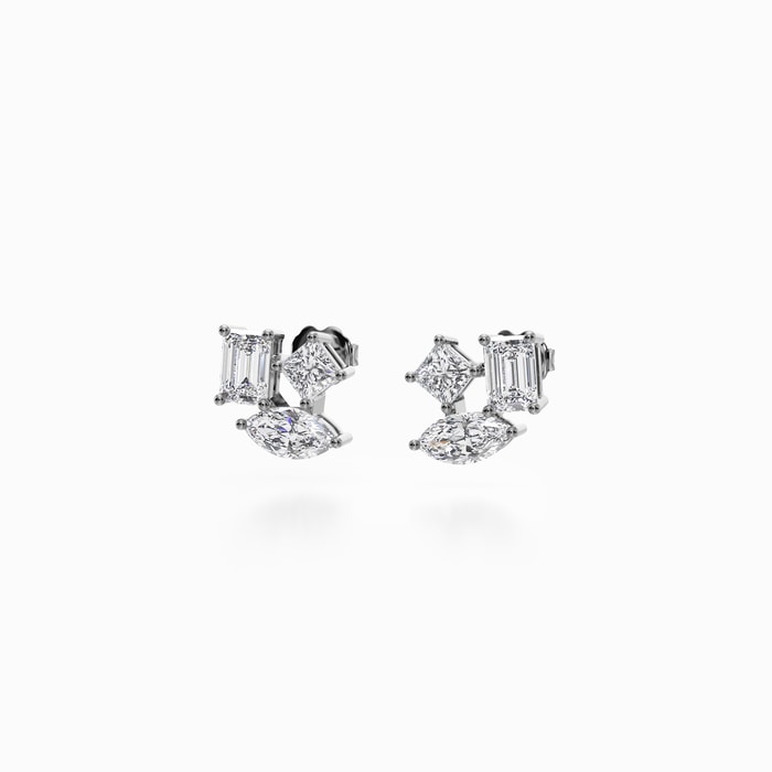 Tri Stone Lab Diamond Earrings in White Gold (2.30 carat)