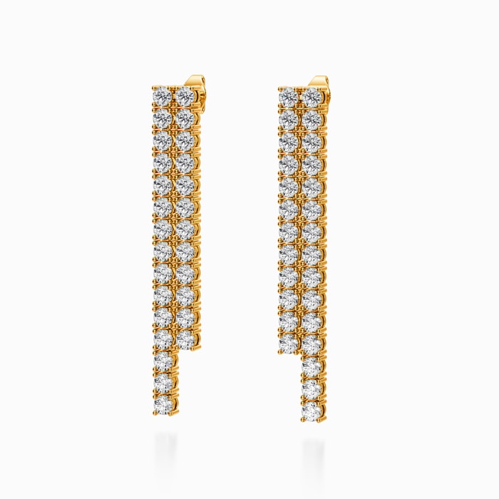 Two Row Lab Diamond Linear Drop Earrings in Yellow Gold (4 Carat)