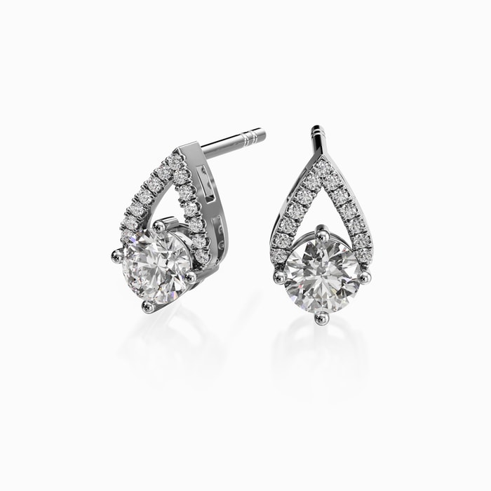 Water Drop Lab Diamond Stud Earrings in White Gold (1.10 Carat)