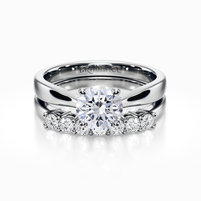 Classic Solitaire and Seven Diamond Bridal Set in White Gold