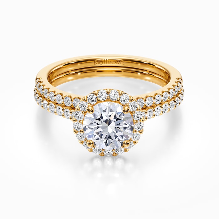 Diamond Halo Bridal Set in Yellow Gold