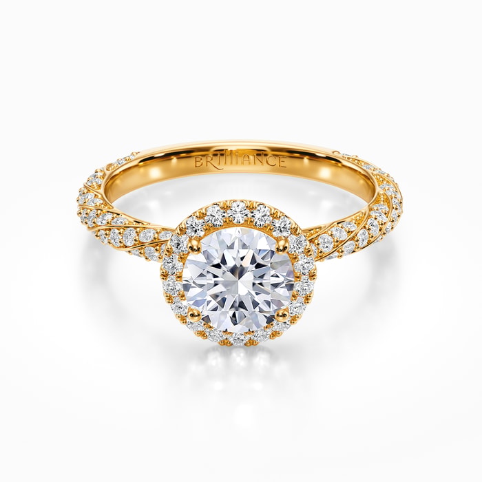 Halo Pave Rope Engagement Ring in Yellow Gold