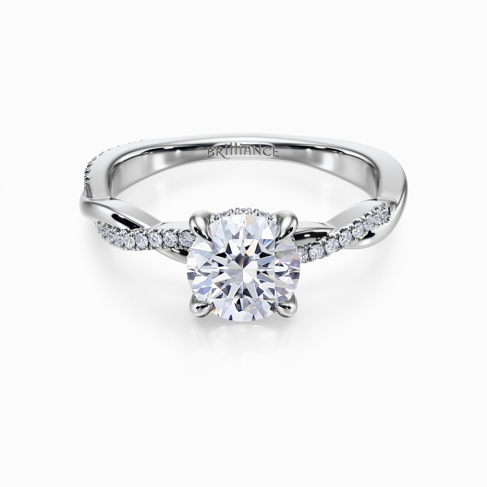 Hidden Halo Twisted Diamond Engagement Ring in White Gold