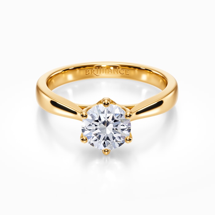 Lotus Inspired Six-Prong Diamond Engagement Ring in Yellow Gold