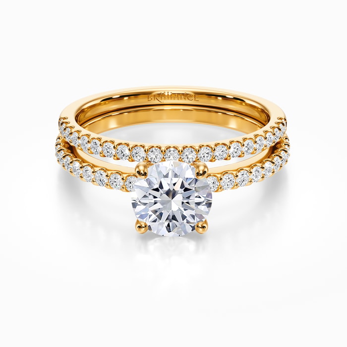 Scalloped Engagement Ring and Wedding Band in Yellow Gold