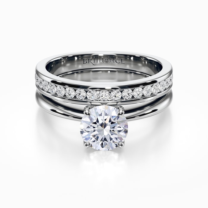 Solitaire Ring and Channel Diamond Bridal Set in White Gold