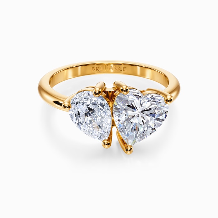 Toi et Moi Heart and Pear Lab Diamond Ring in Yellow Gold