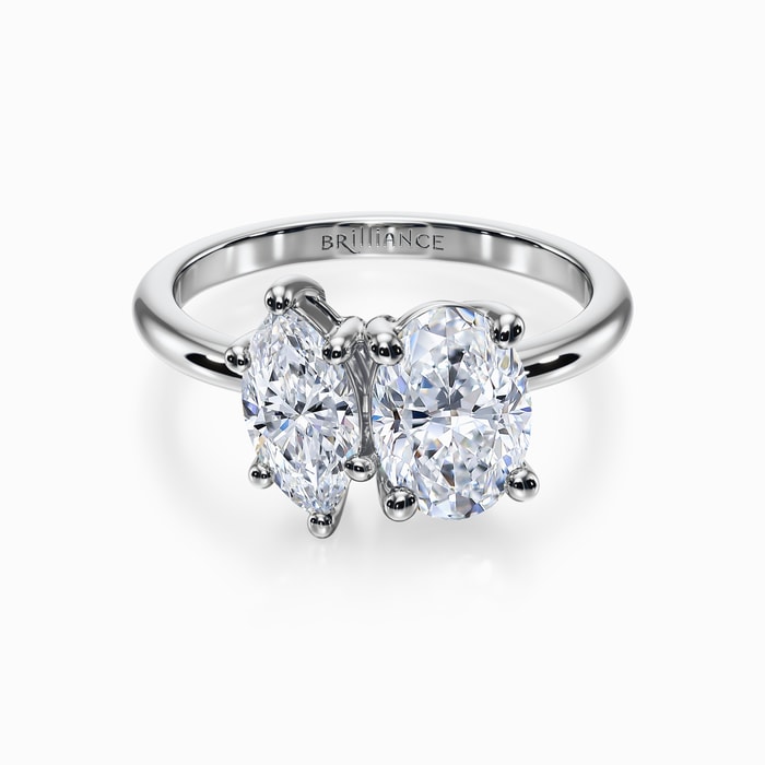 Toi et Moi Marquise and Oval Lab Diamond Ring in White Gold