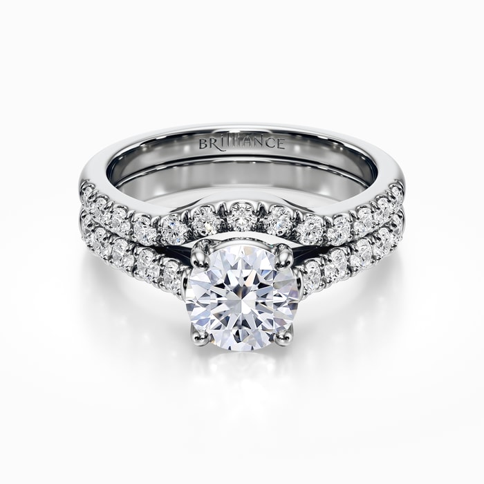 Trellis Engagement Ring and Matching Wedding Band in White Gold