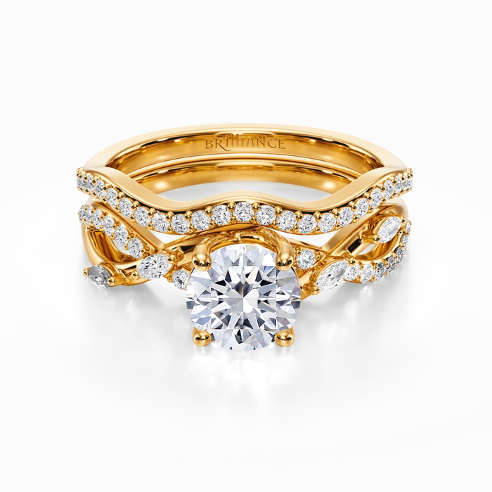 Vine Engagement Ring in Yellow Gold - Diamond Bridal Set