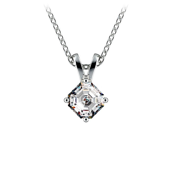 Asscher Cut Diamond Pendant Necklace In Platinum (1/5 ctw)