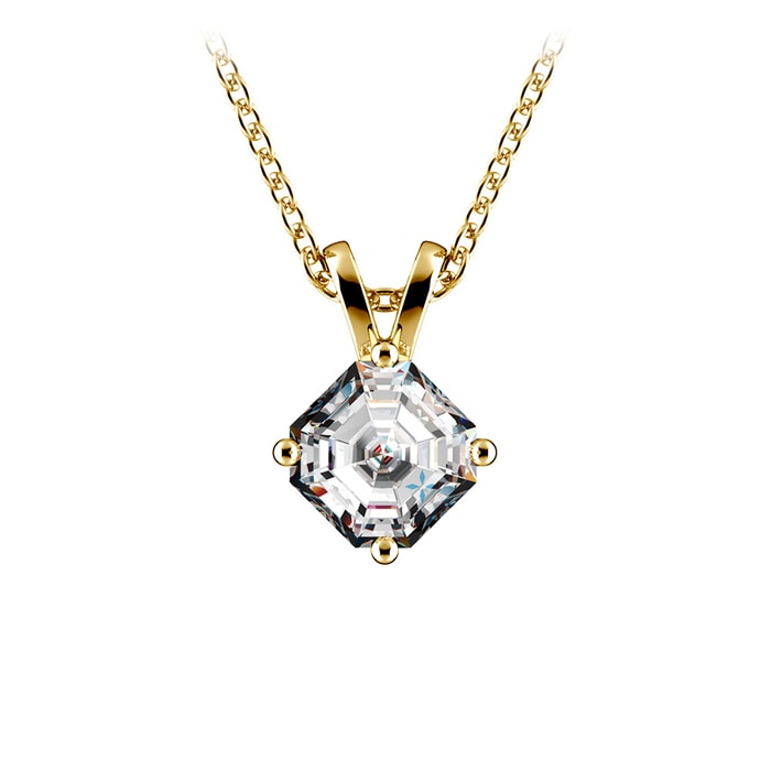 3/4 Carat Asscher Cut Diamond Pendant Necklace In Yellow Gold