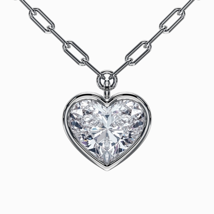 Bezel Heart Lab Diamond Paperclip Necklace in White Gold