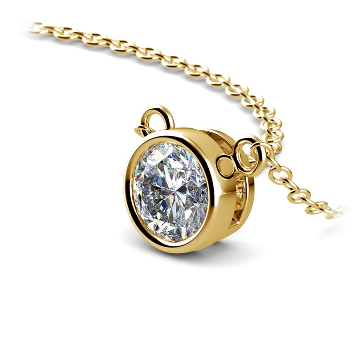 Bold Bezel Set Diamond Solitaire Necklace In Yellow Gold