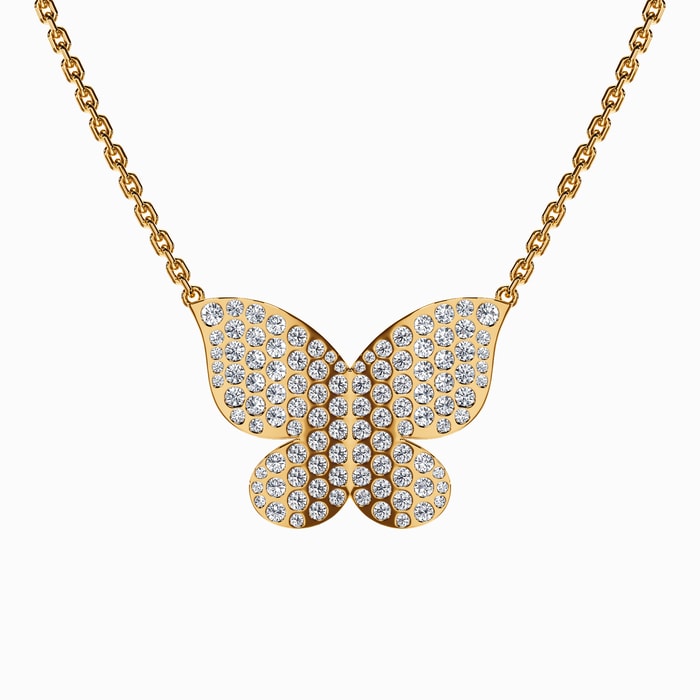Butterfly Pave Lab Diamond Pendant in Yellow Gold