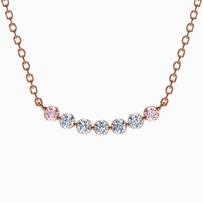 Curved Necklace with Fancy Pink Lab Diamond accents in Rose Gold (1 Carat)