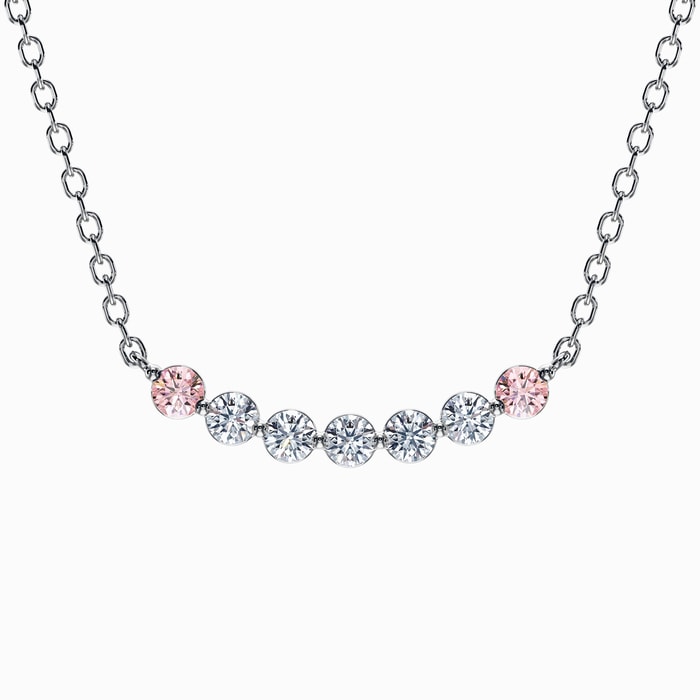 Curved Necklace with Fancy Pink Lab Diamond accents in White Gold (1 Carat)