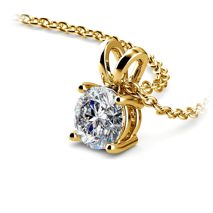 Round Diamond Solitaire Pendant Setting Yellow Gold Necklace