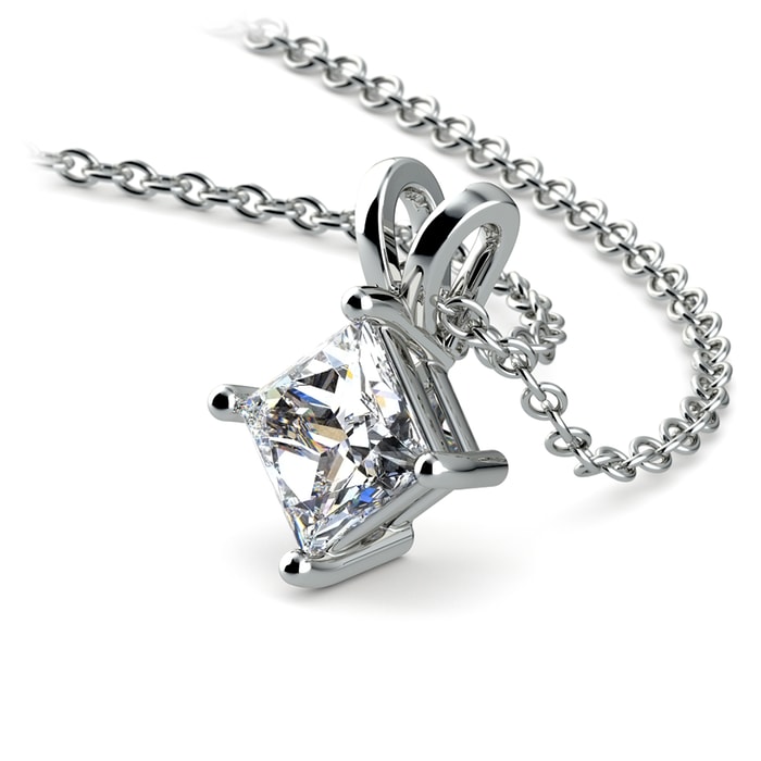 White Gold Square Cut Diamond Solitaire Pendant Setting