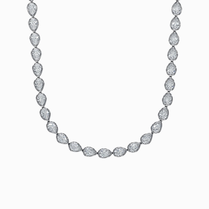 East West Lab Diamond Pear Bezel Tennis Necklace in White Gold (10 Carat)