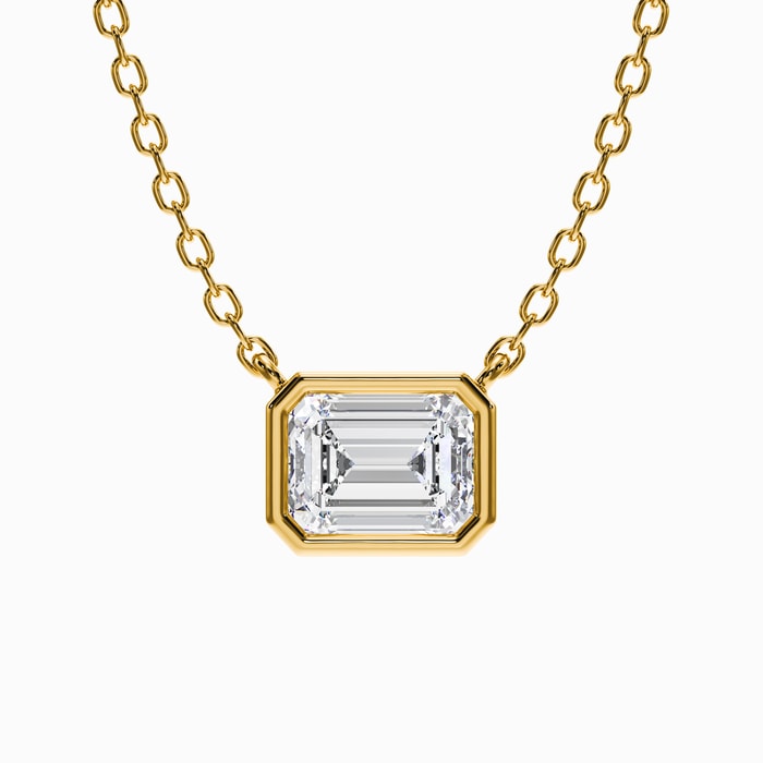 Emerald Lab Diamond Bezel Pendant in Yellow Gold (2.00 carat)