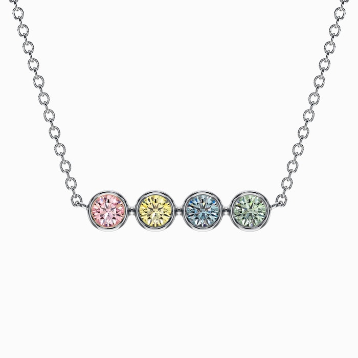 Fancy Color Round Lab Diamond Bezel Bar Necklace in White Gold (1.10 Carat)