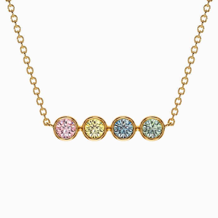 Fancy Color Round Lab Diamond Bezel Bar Necklace in Yellow Gold (1.10 Carat)