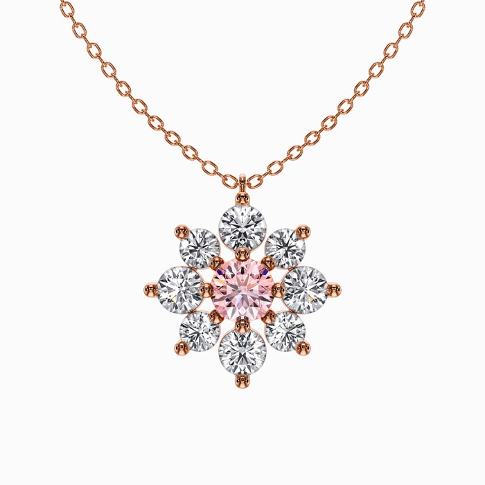 Fancy Pink and White Round Lab Diamond Flower Cluster Pendant in Rose Gold (1.20 Carat)